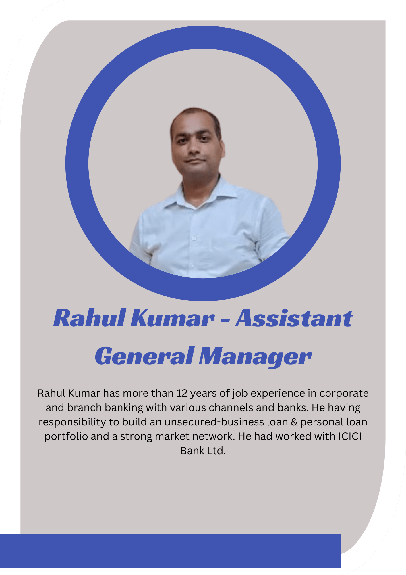 Rahul kumar - Assistant General Manager /about us